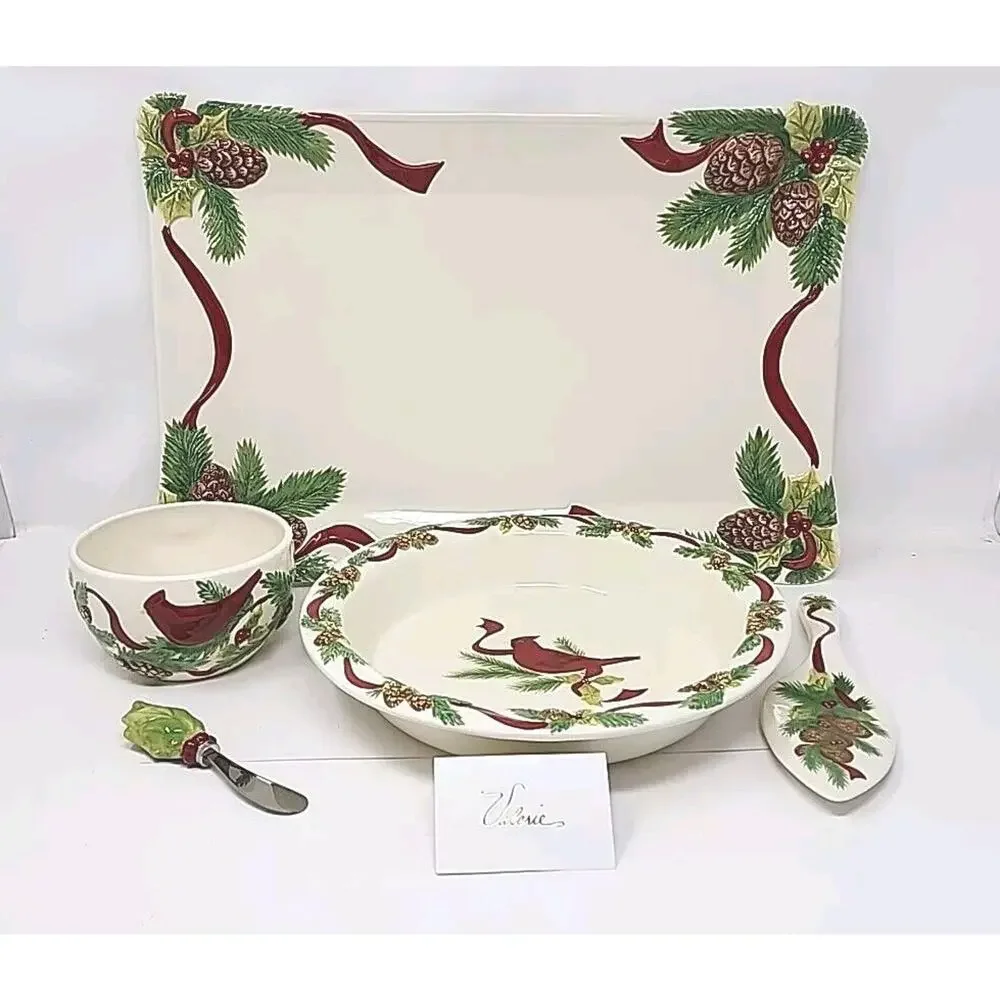 Valerie by Cumberland Design Group 5pc Christmas Serving Set Platter, Bowl X-B
